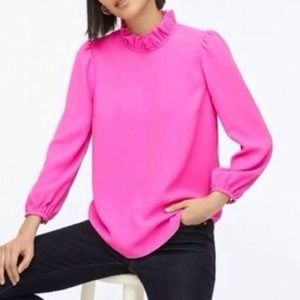 J crew pink ruffle neck blouse xs extra small